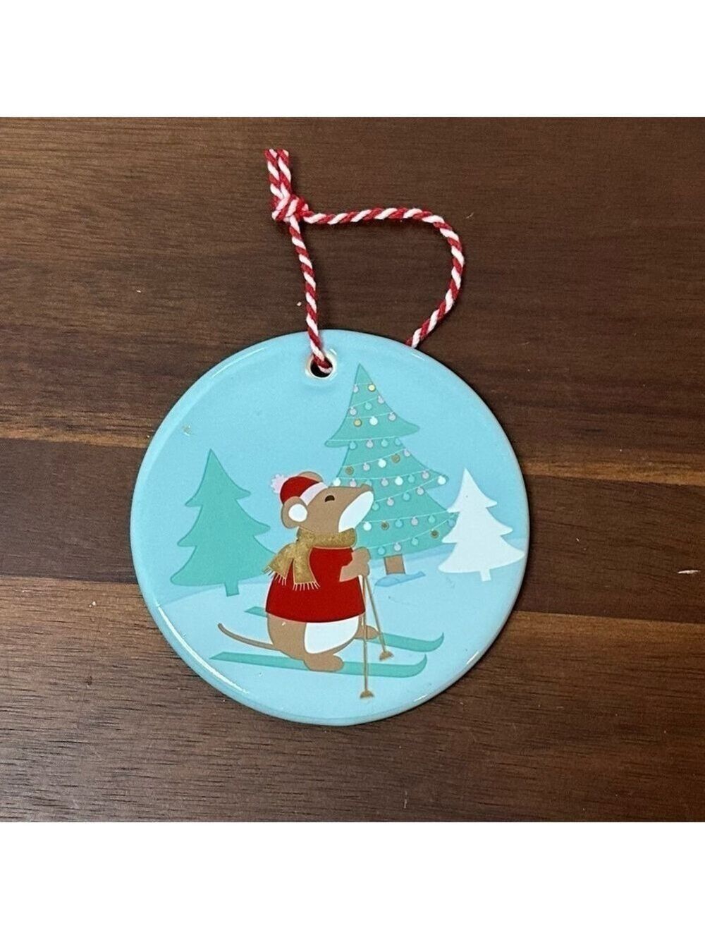 Davids Tea Collectible Christmas Ornament Blue Skiing Mouse Winter Holiday Tree